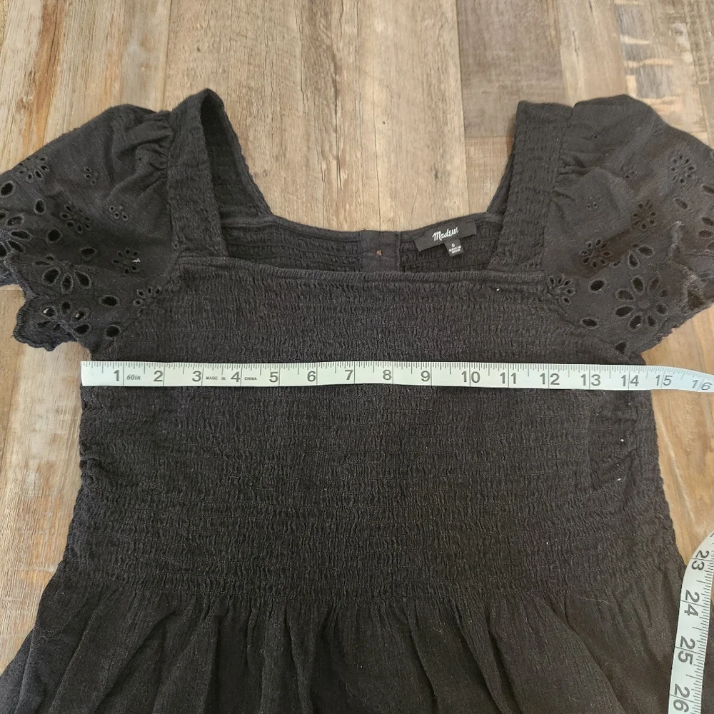 Madewell Black Eyelet-Sleeved Lucie Smocked Peplum Top Size Small - Picture 3 of 6